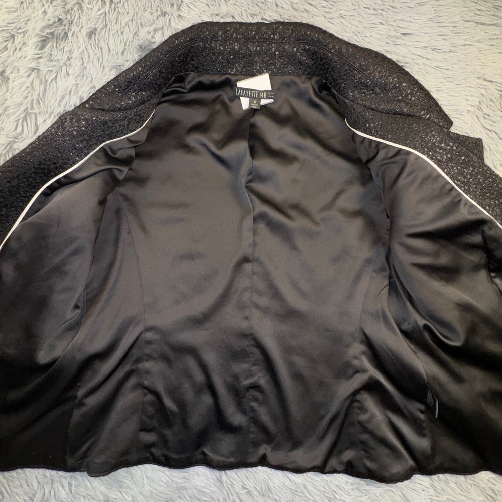 Lafayette 148 Blazer Women's 10 Black Sparkle Tweed Blazer‎ Shawl Collar Event - Picture 10 of 13